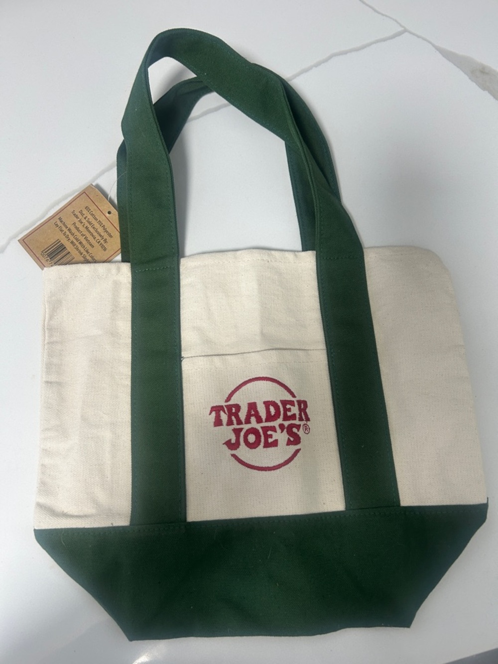 Trader Joe's Canvas Tote Bag in Natural & Forest Green